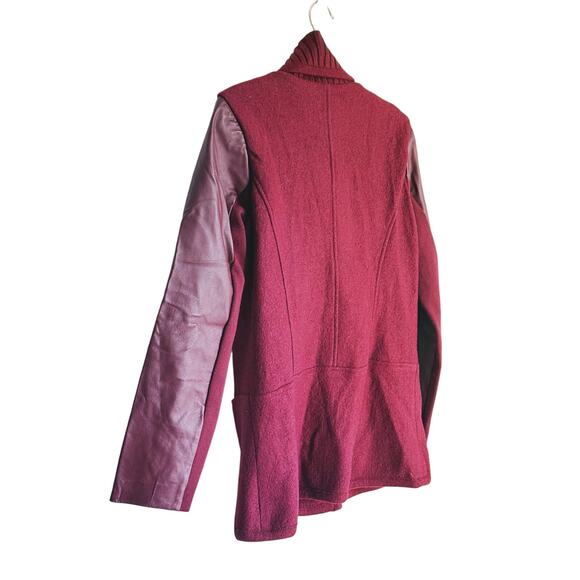 H by Halston Wool Blend Sweater Jacket Leather Sleeves Red 6 Quiet Luxury Maroon - Picture 9 of 10